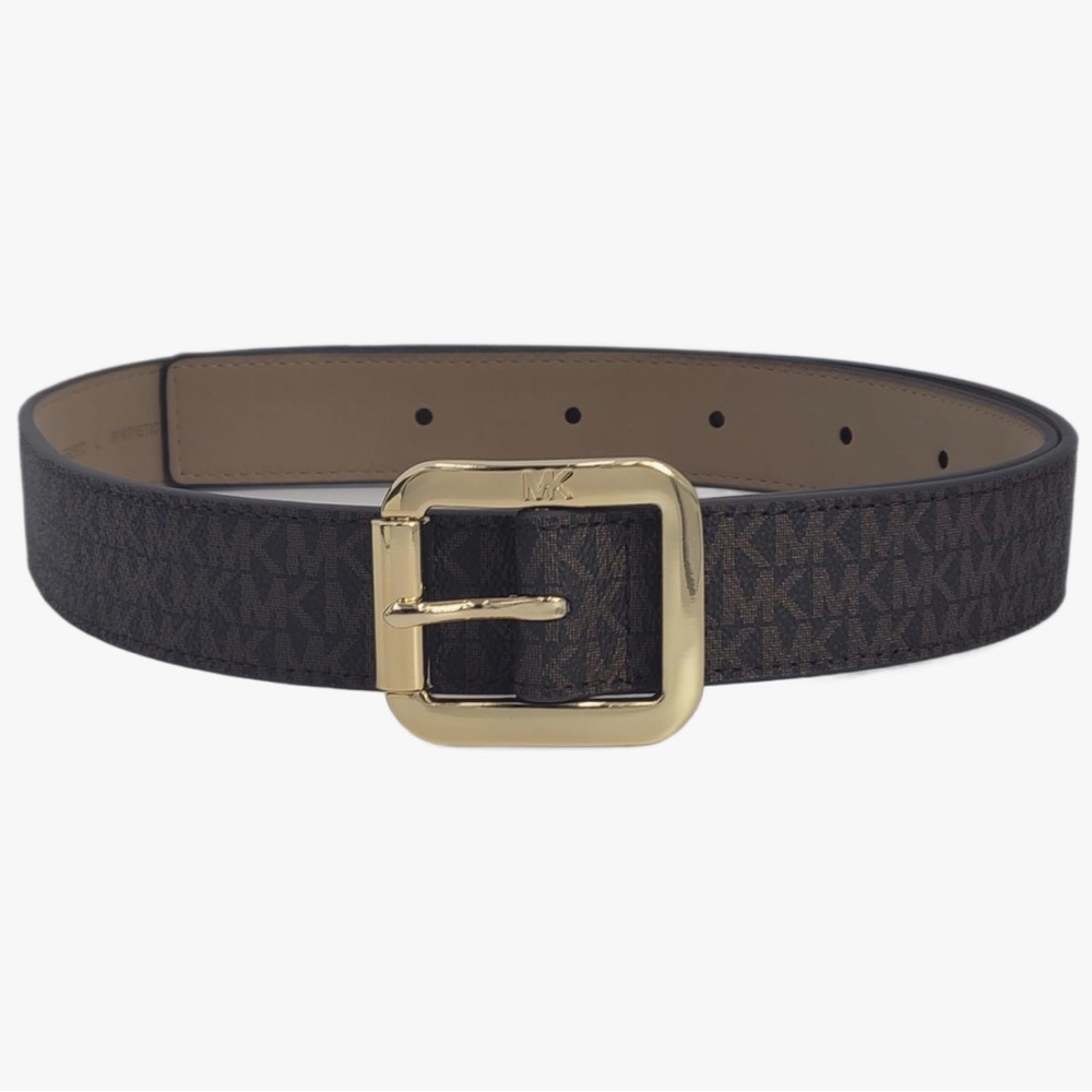 NWOT MICHAEL KORS Subtle Logo Print Faux Leather Belt Women’s S Preppy Classic - Picture 2 of 10